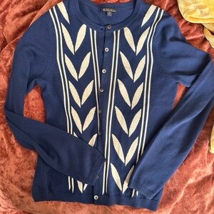 Brooks Brothers Navy and Cream silk and cashmere  Cardigan